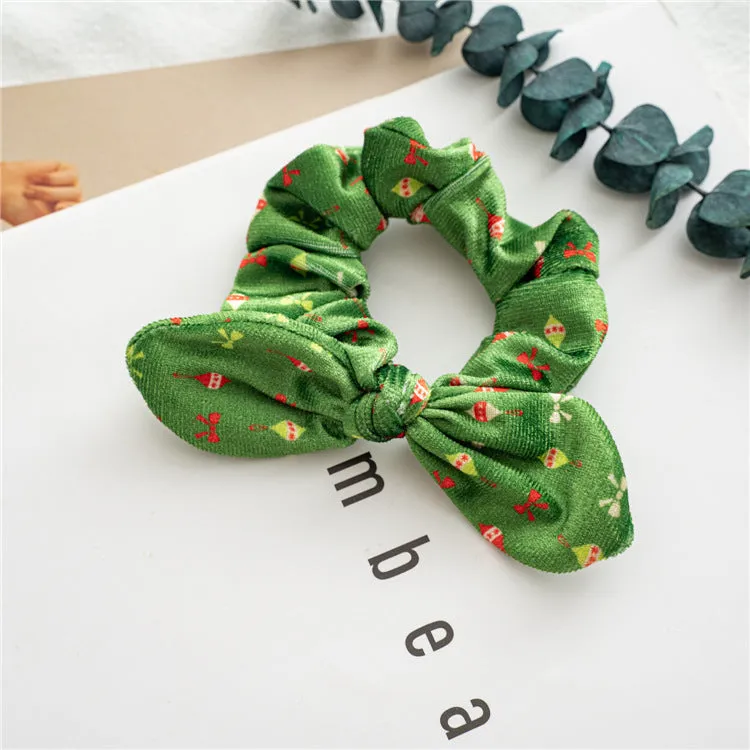 10pcs Hair Ties Christmas Flannel Rabbit Ears Girl Hair Ring