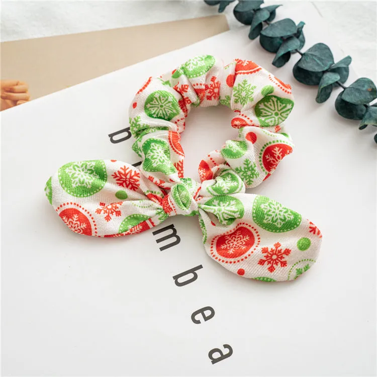 10pcs Hair Ties Christmas Flannel Rabbit Ears Girl Hair Ring