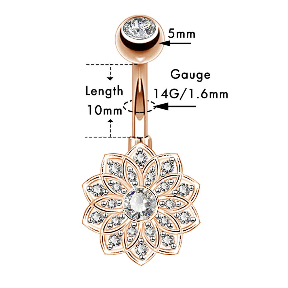 14G Rose Gold Stainless Steel Clear CZ Belly Button Rings Set