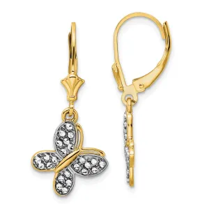 14K Two-Tone Gold Diamond-cut Fancy Butterfly Earrings