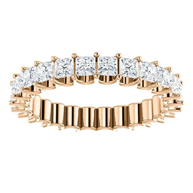 14KT GOLD 2 1/2 CTW PRINCESS DIAMOND SHARED U-PRONG ETERNITY BAND