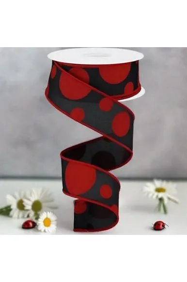 1.5" Giant Three Size Polka Dot Ribbon: Black & Red (10 Yards)