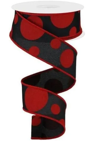 1.5" Giant Three Size Polka Dot Ribbon: Black & Red (10 Yards)