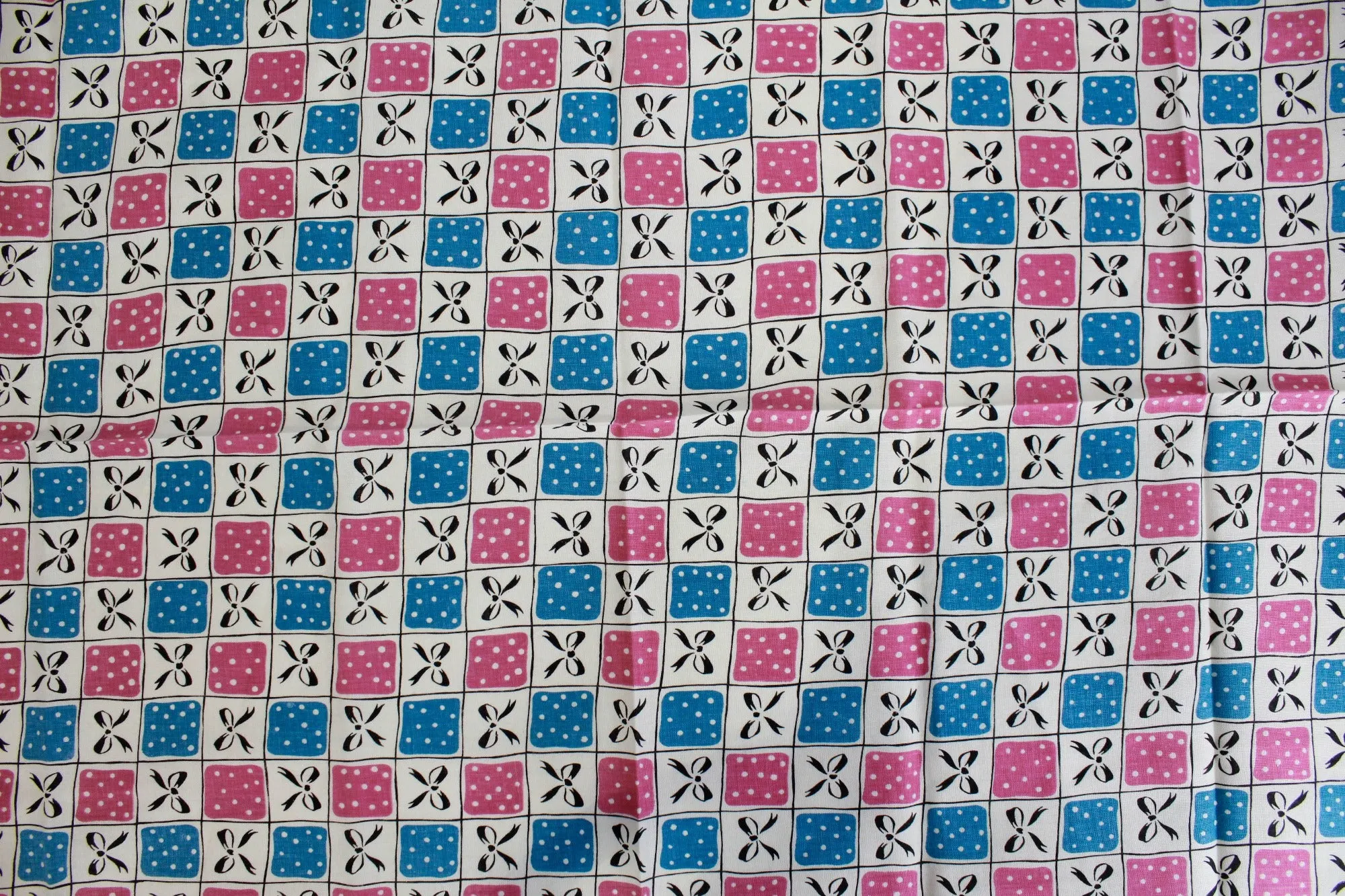 1930s 40s Bow Print Feedsack, Cotton Sewing Fabric (2 Pieces Available)