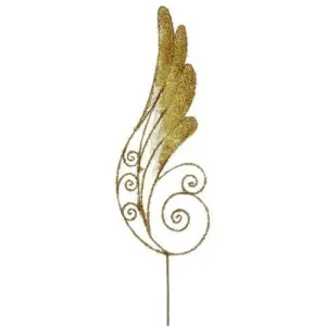 24" Gold Iridescent Glittered Angel Wing Craft Pick