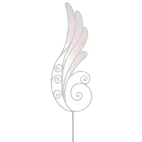 24" White Iridescent Glittered Angel Wing Craft Pick