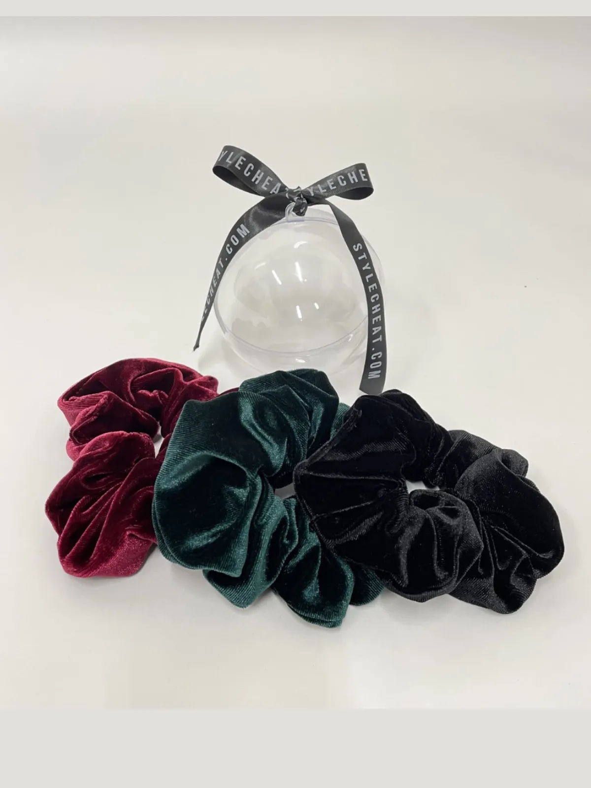 3 Pack Of Velvet Scrunchies In Christmas Large Gifting Bauble