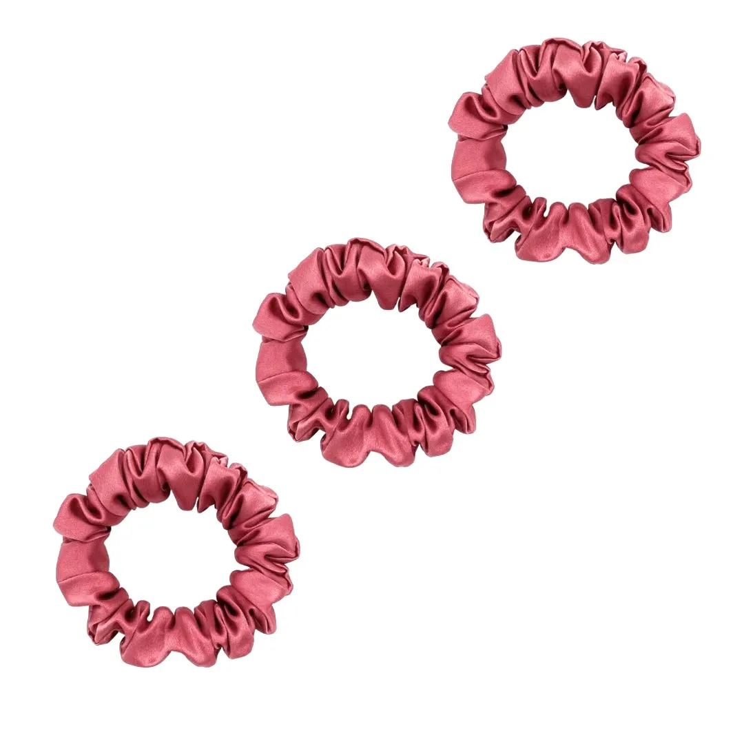 3 Pack Premium Mulberry Silk Scrunchies - Raspberry - Small