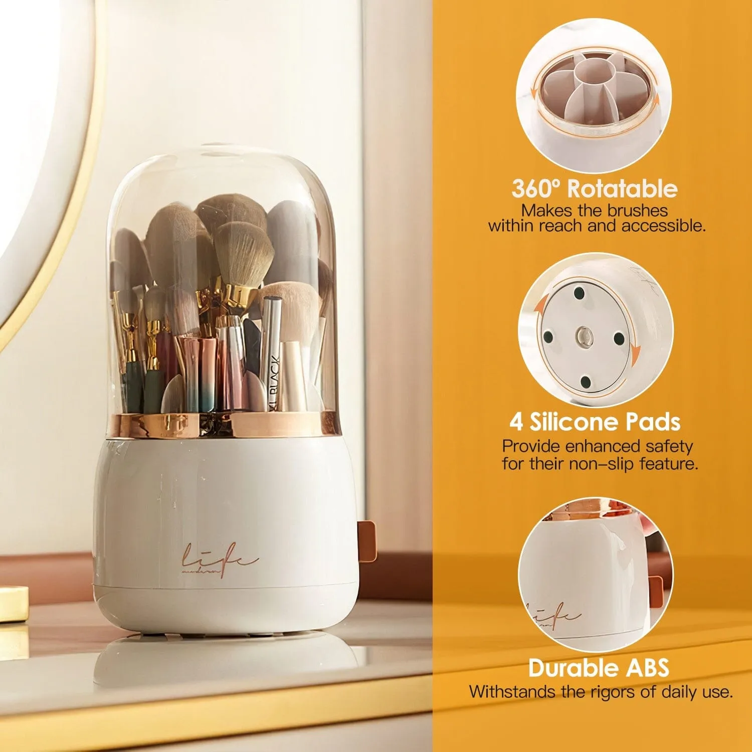 360¬∞ Rotating Makeup Brush Holder with Lid Makeup Organizer