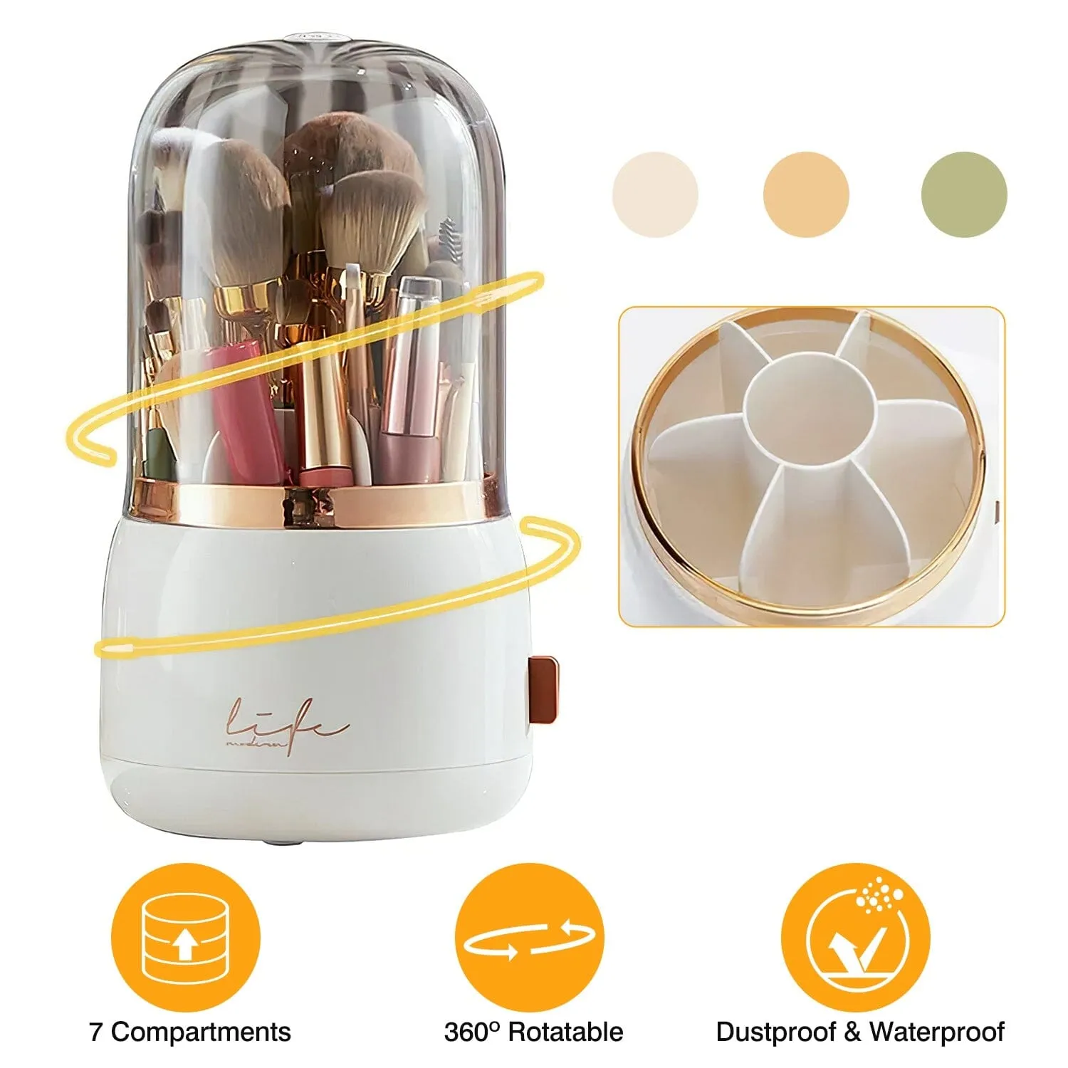 360¬∞ Rotating Makeup Brush Holder with Lid Makeup Organizer