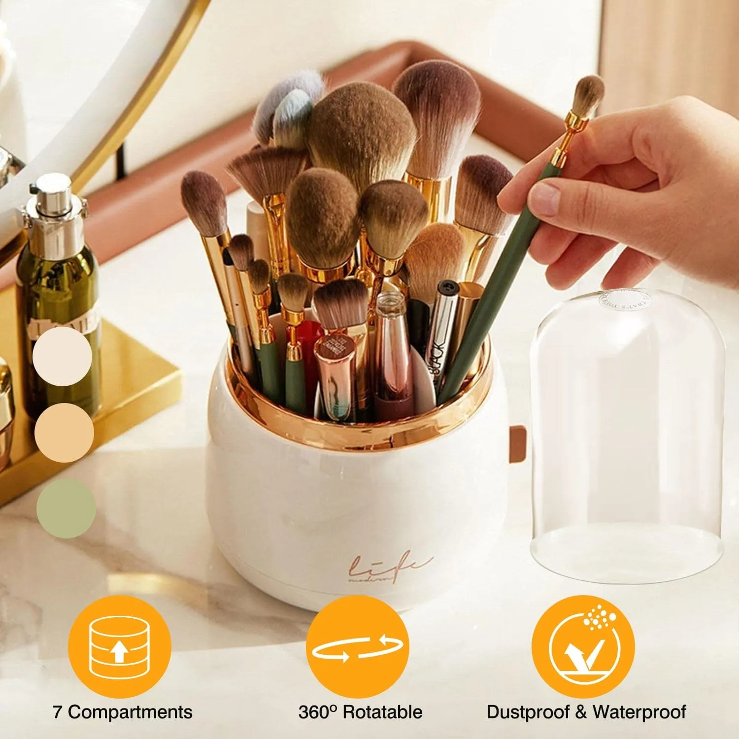 360¬∞ Rotating Makeup Brush Holder with Lid Makeup Organizer