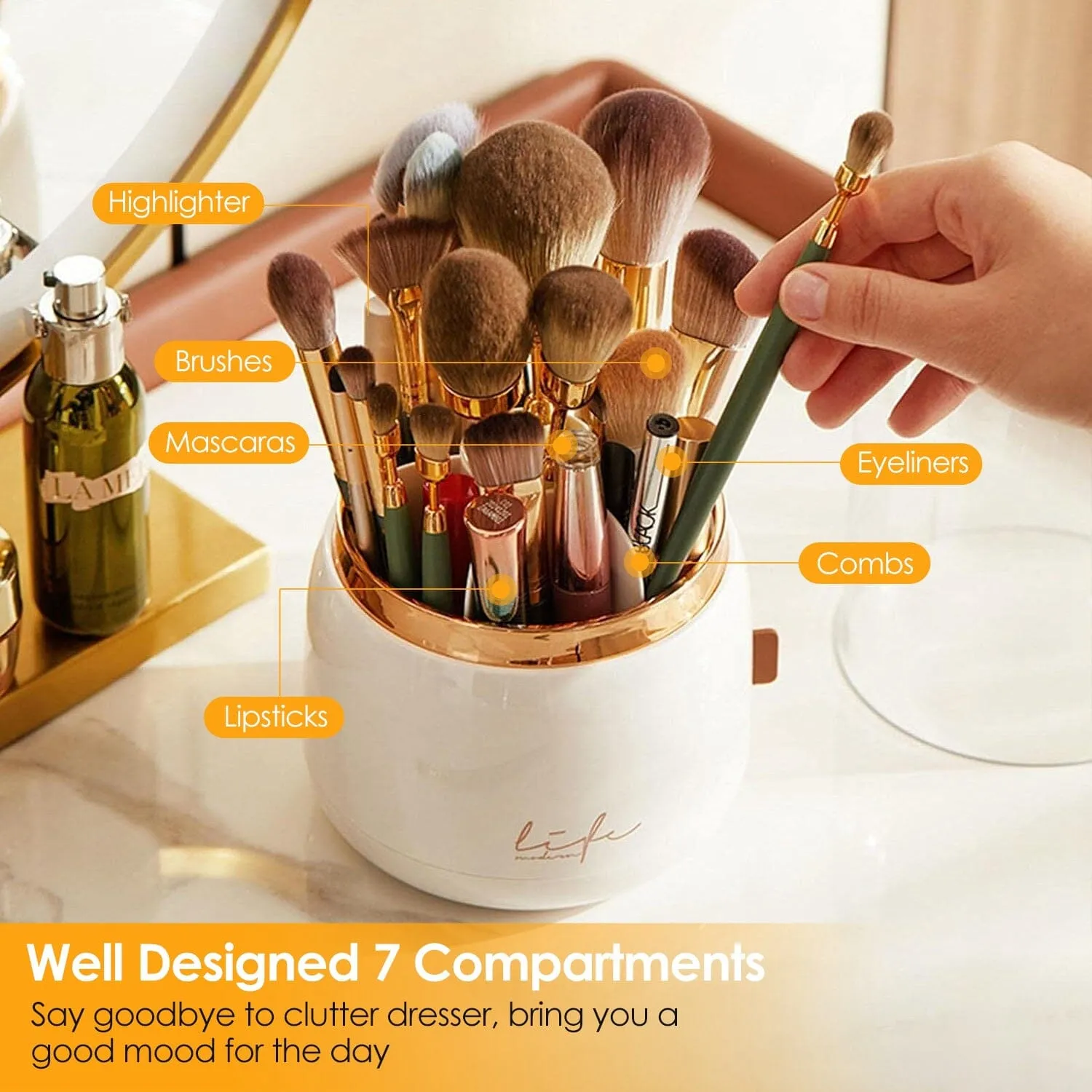 360¬∞ Rotating Makeup Brush Holder with Lid Makeup Organizer