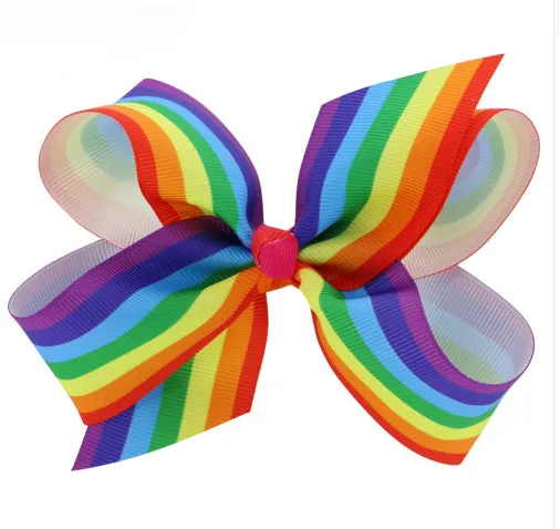 4.5 Inch Rainbow bow Hairclips  -Various Colours-