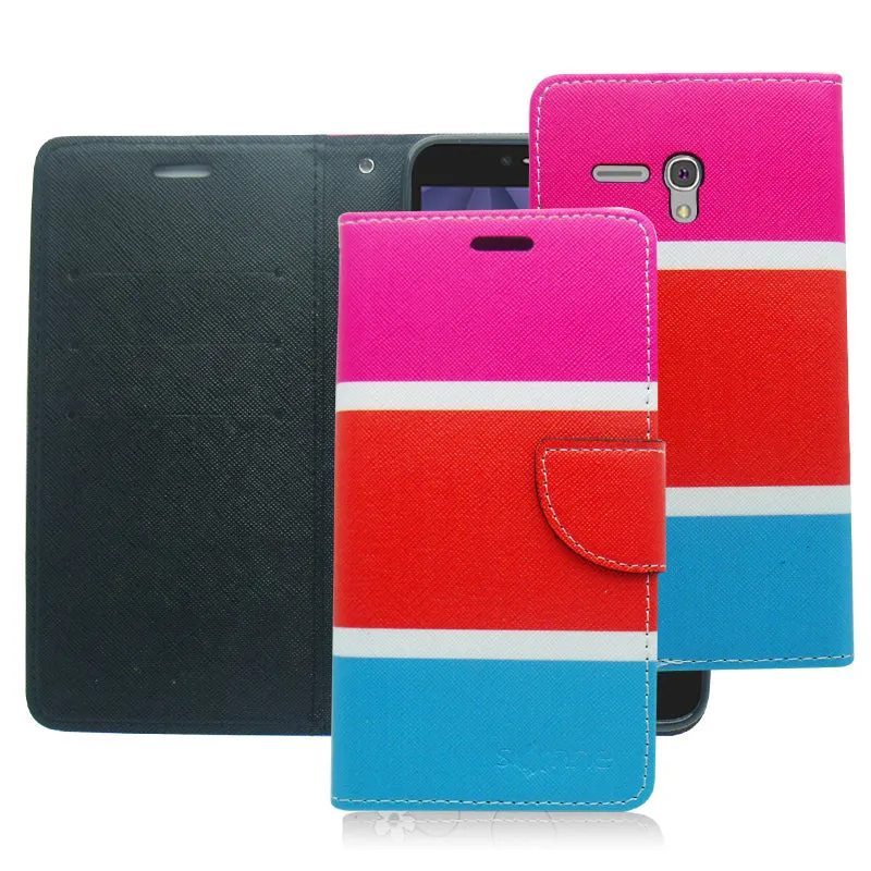 ALCATEL FIERCE XL/5054/FLINT GUMMY COLOR STRIPES LEATHER WALLET CASE