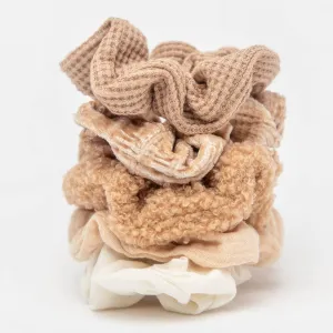 Assorted Textured Scrunchies 5pc - Sand