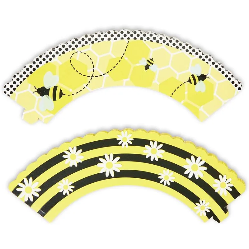 Bee Cupcake Toppers and Wrappers, Gender Reveal Party Supplies (104 Pieces)