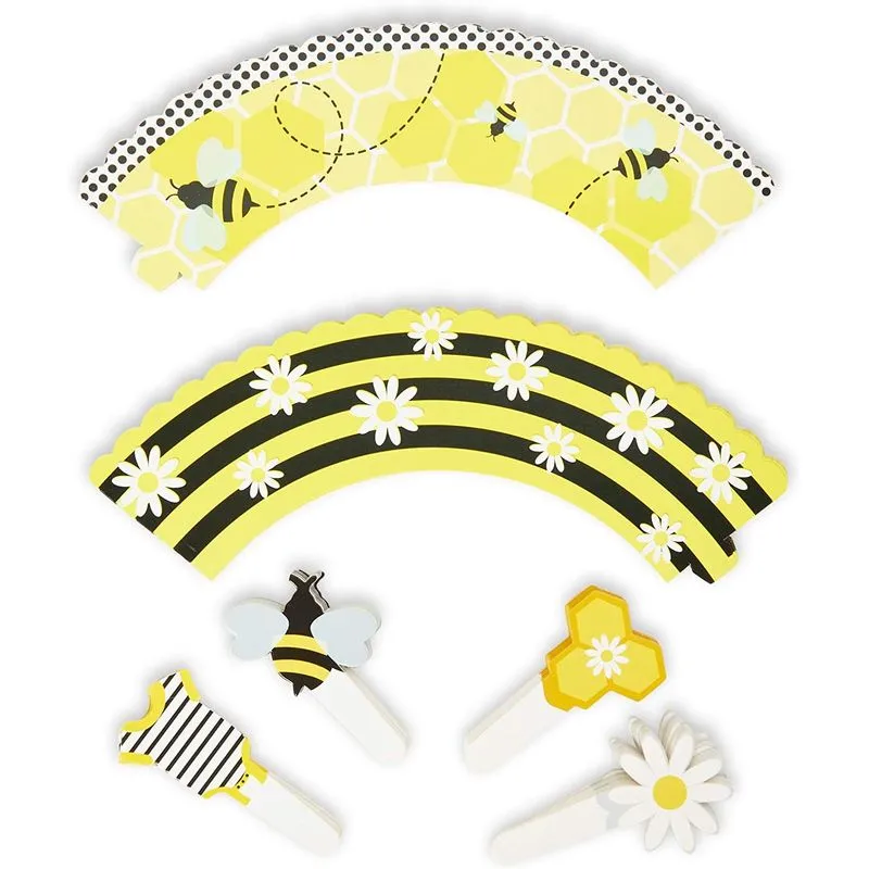 Bee Cupcake Toppers and Wrappers, Gender Reveal Party Supplies (104 Pieces)