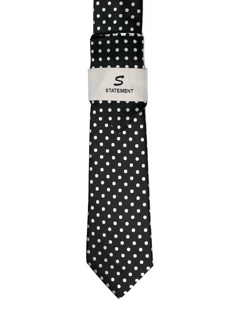 BLACK DOT 2 PC TIE & HANKIE SET