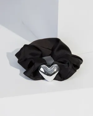 Black Puffy Love Heart Scrunchie