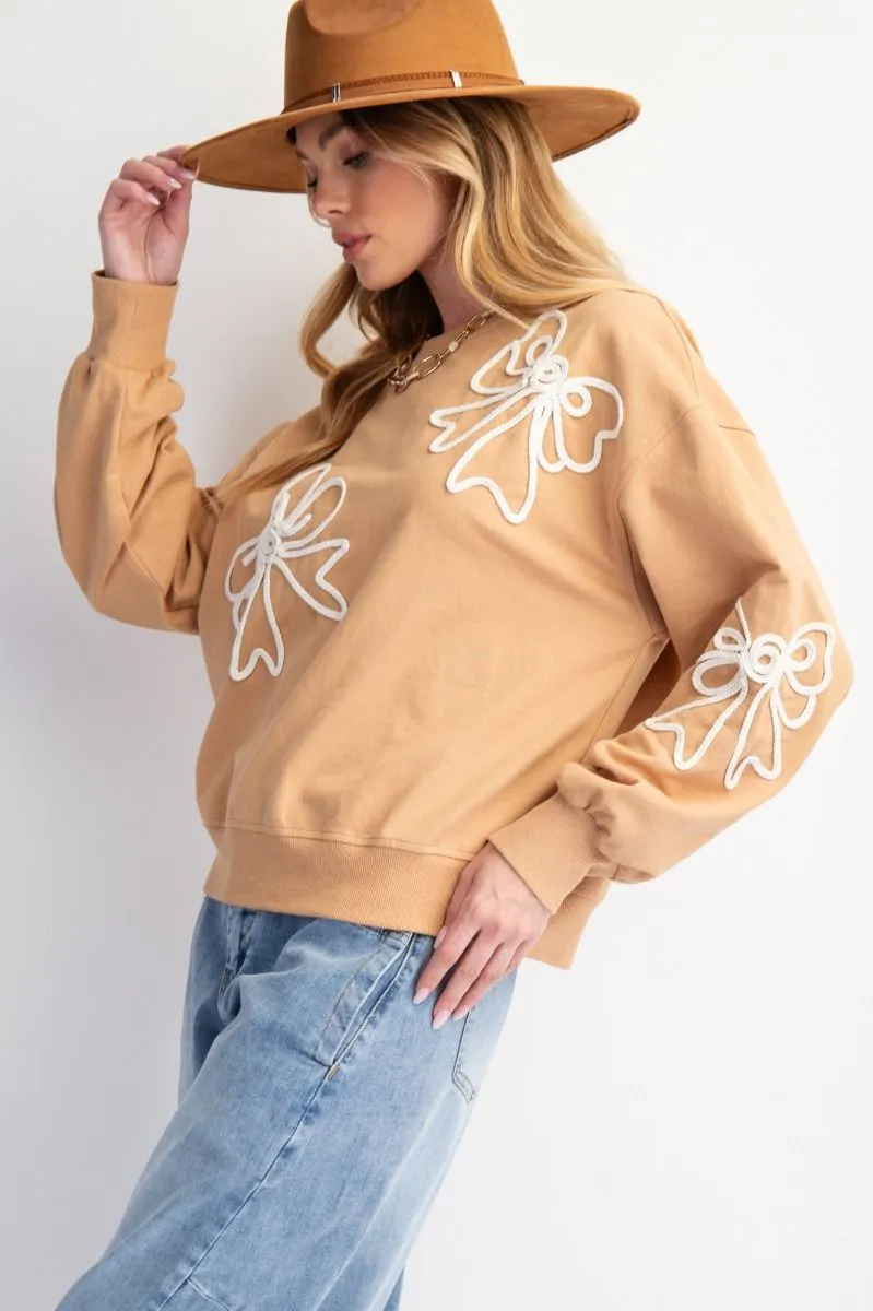 Braided Bow Mocha Sweatshirt