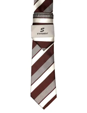 BROWN STRIPE 2 PC TIE & HANKIE SET