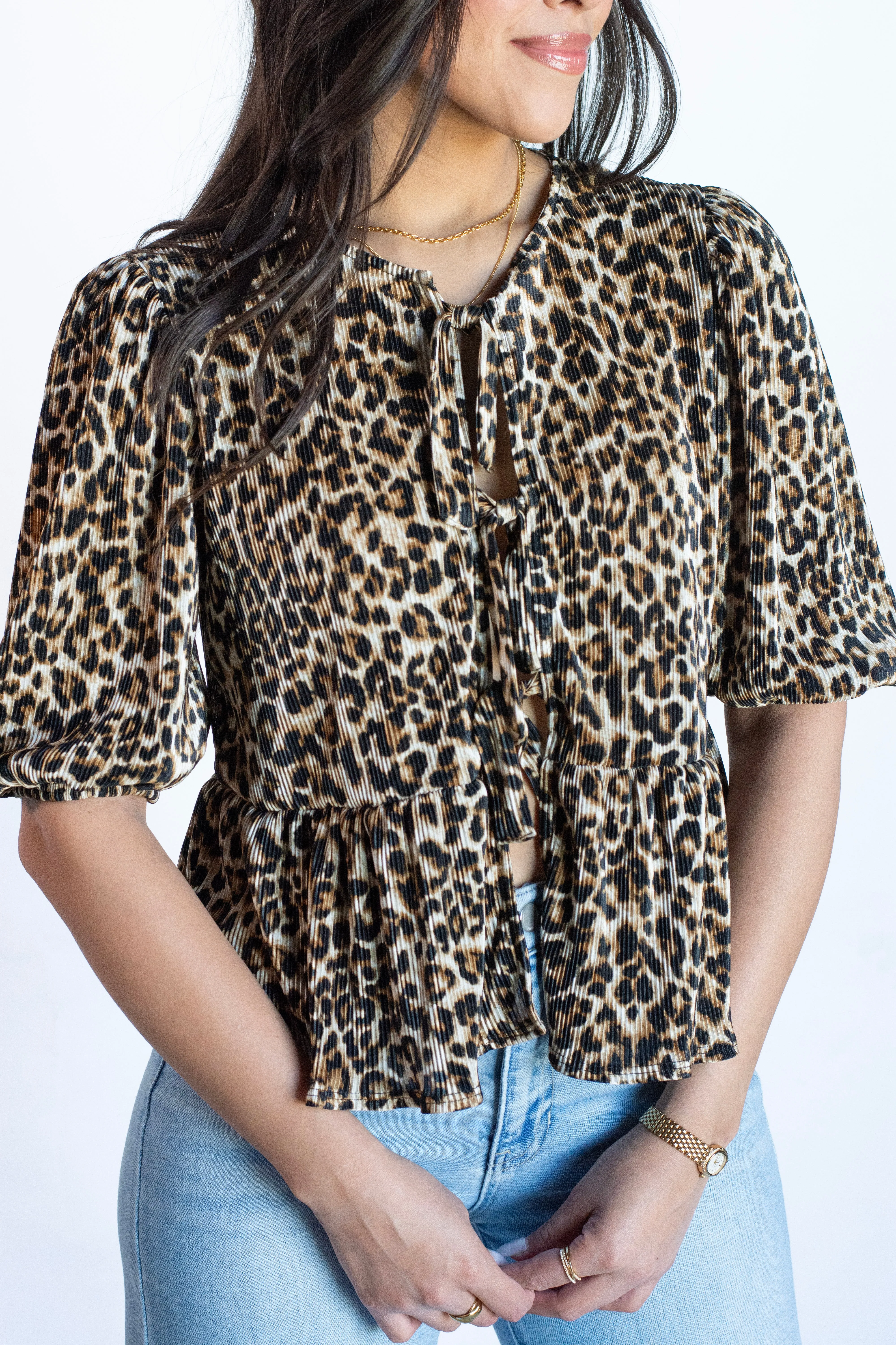 Chic Attitude Leopard Print Plisse Top