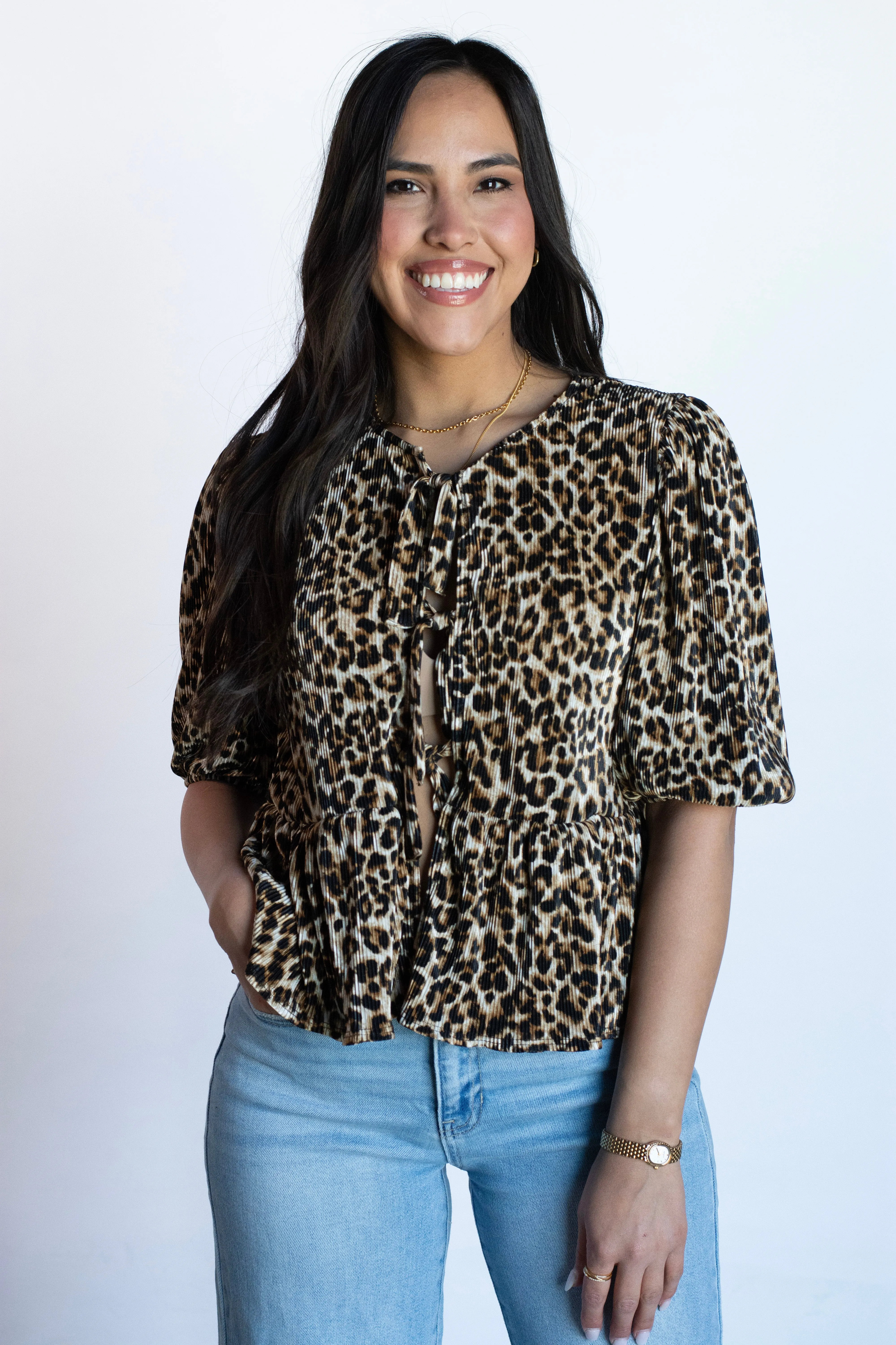 Chic Attitude Leopard Print Plisse Top