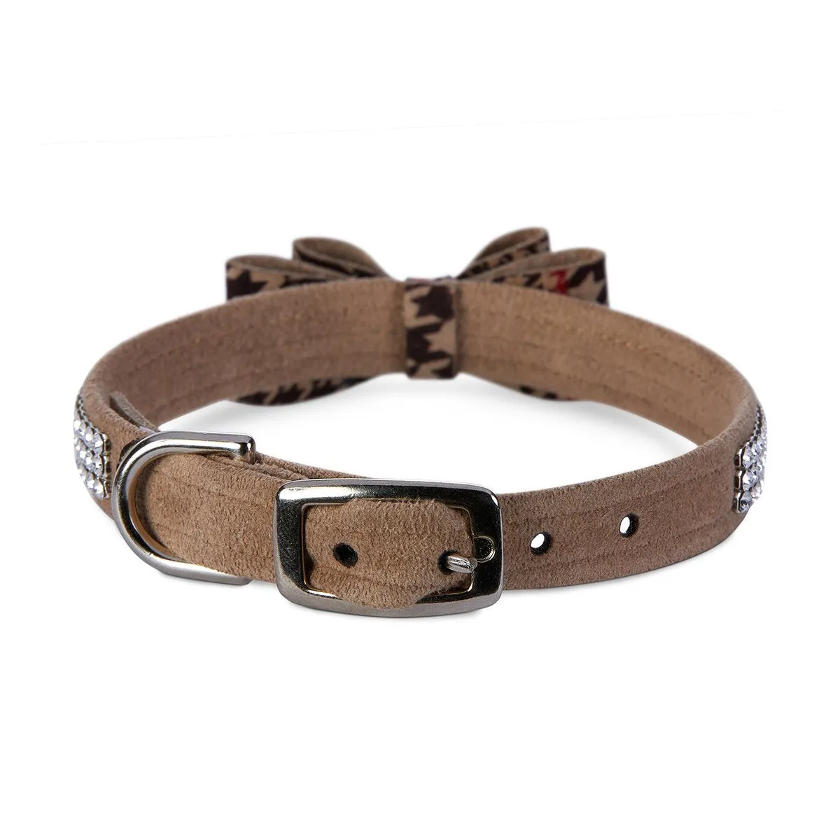 Chocolate Glen Houndstooth Big Bow 3 Row Giltmore Collar