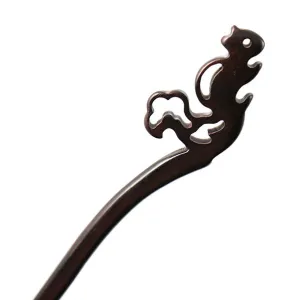 Crystalmood Carved Ebony Wood Squirrel Hair Stick