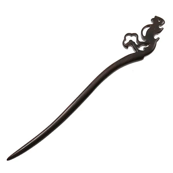 Crystalmood Carved Ebony Wood Squirrel Hair Stick