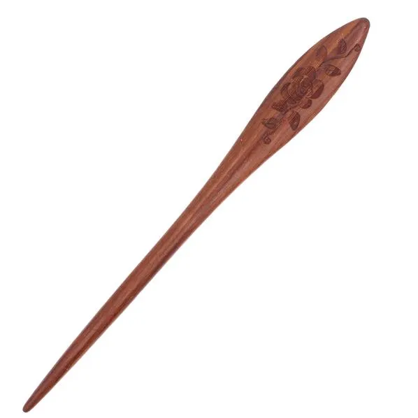 CrystalMood Carved Petal Shape Wood Hair Stick with Engraved Flower