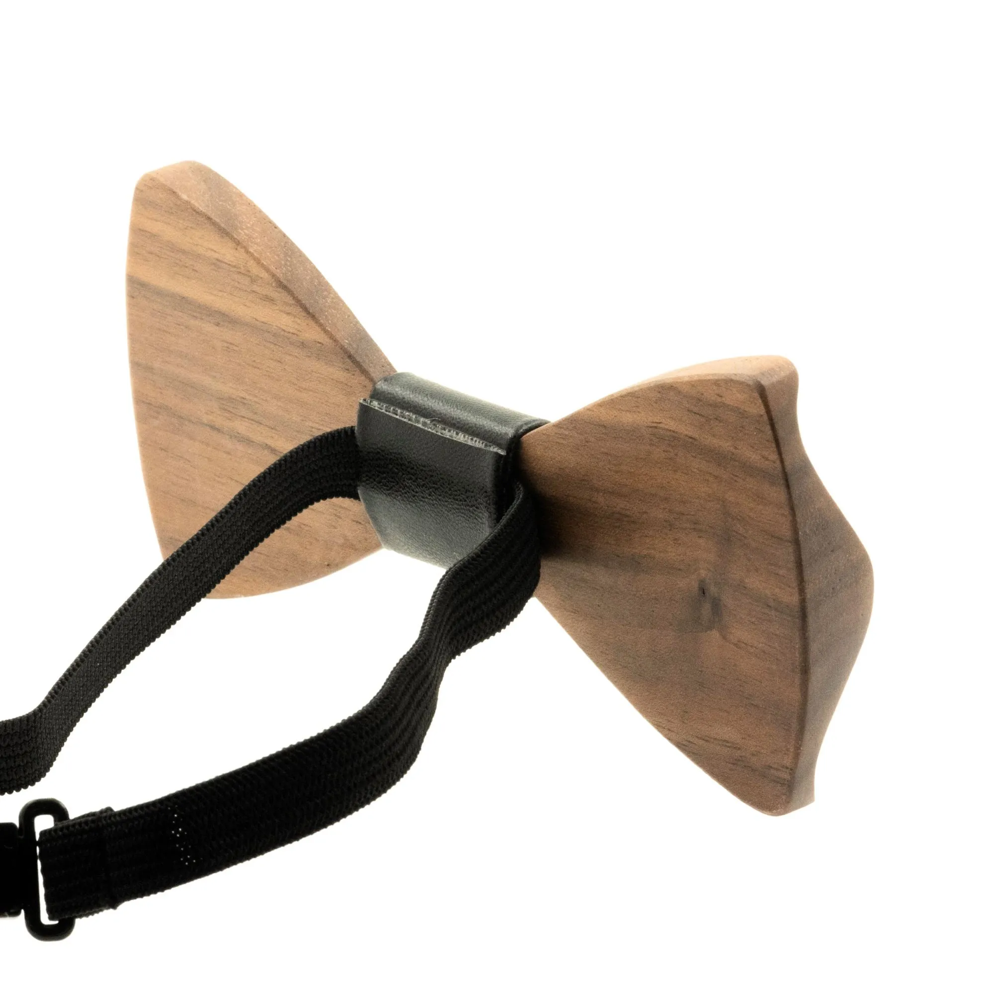 Dark Wood Black Leatherette Adult Bow Tie