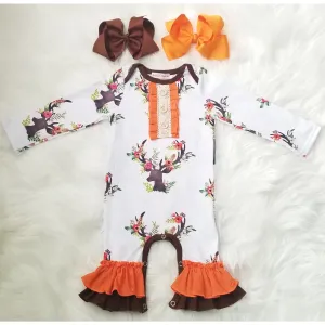 Deer Floral Ruffle Romper