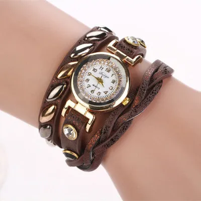 Duoya famous brand woman watches 2016 top brand luxury Casual watches women designer bracelets Leather quartz watch Gold color