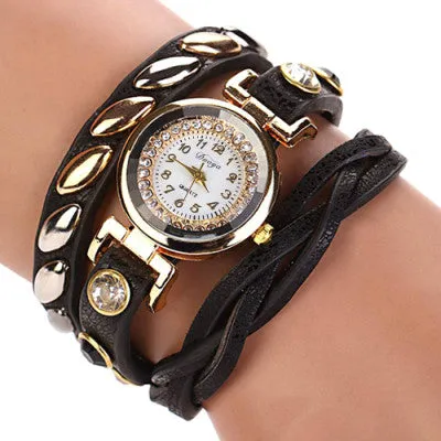 Duoya famous brand woman watches 2016 top brand luxury Casual watches women designer bracelets Leather quartz watch Gold color