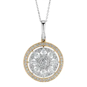 Fancy pendant with 1.43 carats* of diamond simulants in 10 carat yellow gold and sterling silver