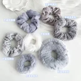 Furry Hair Ties Elastic Scrunchies 7 Piece Set