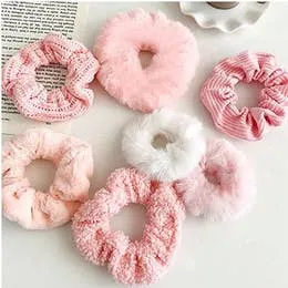 Furry Hair Ties Elastic Scrunchies 7 Piece Set