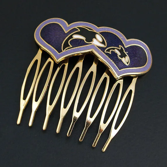 Gold-plated Chinese Cloisonne Hair Comb Dolphin Hearts 2" Wide