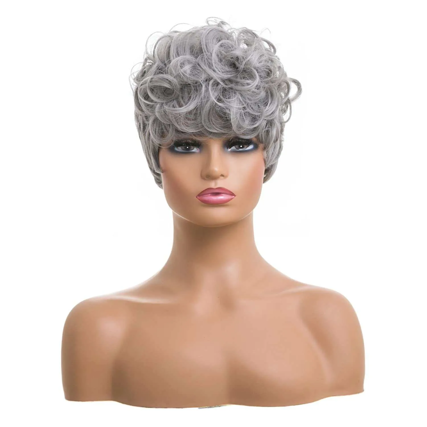 Grey Pixie Cut Wig with Bangs