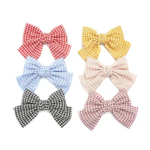 Hair Bands Summer Plaid Fabric Bow Spring Clip