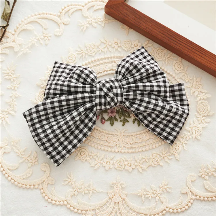 Hair Bands Summer Plaid Fabric Bow Spring Clip