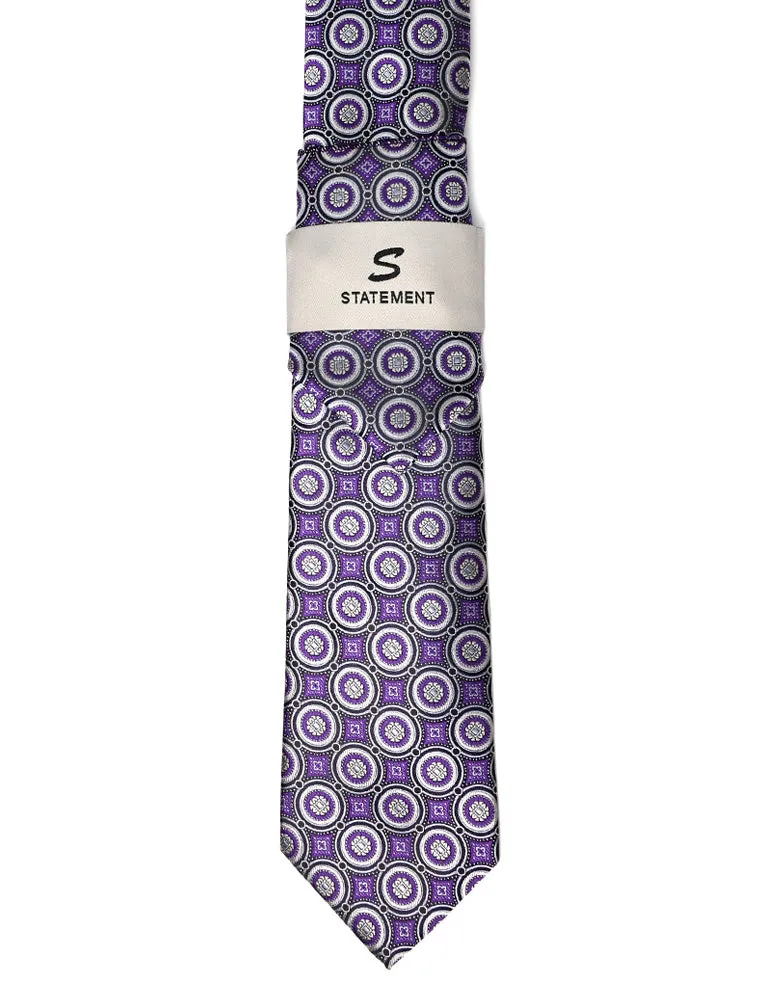 LAVENDER GEO 2 PC TIE & HANKIE SET