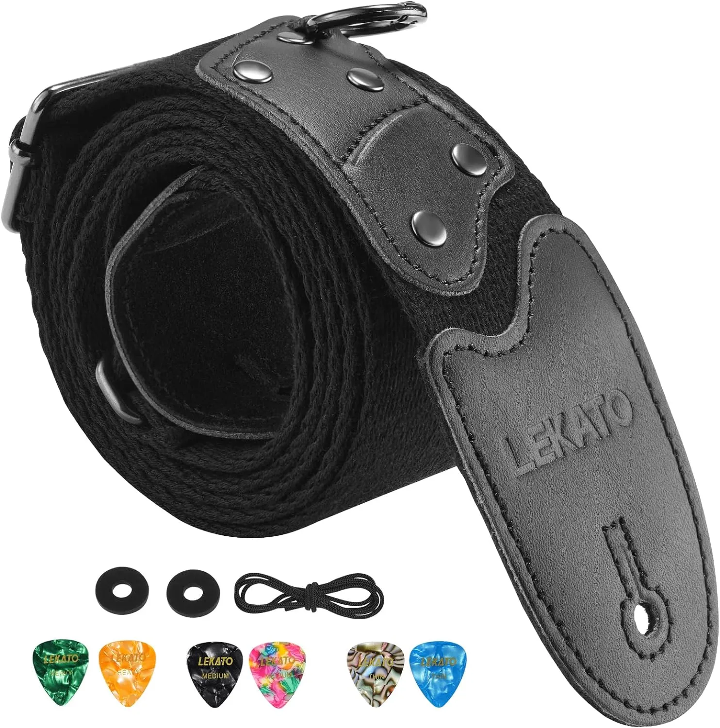 LEKATO Electric Bass Acoustic Guitar Strap 2″ Wide w/ Picks & Locks Lanyard Ring