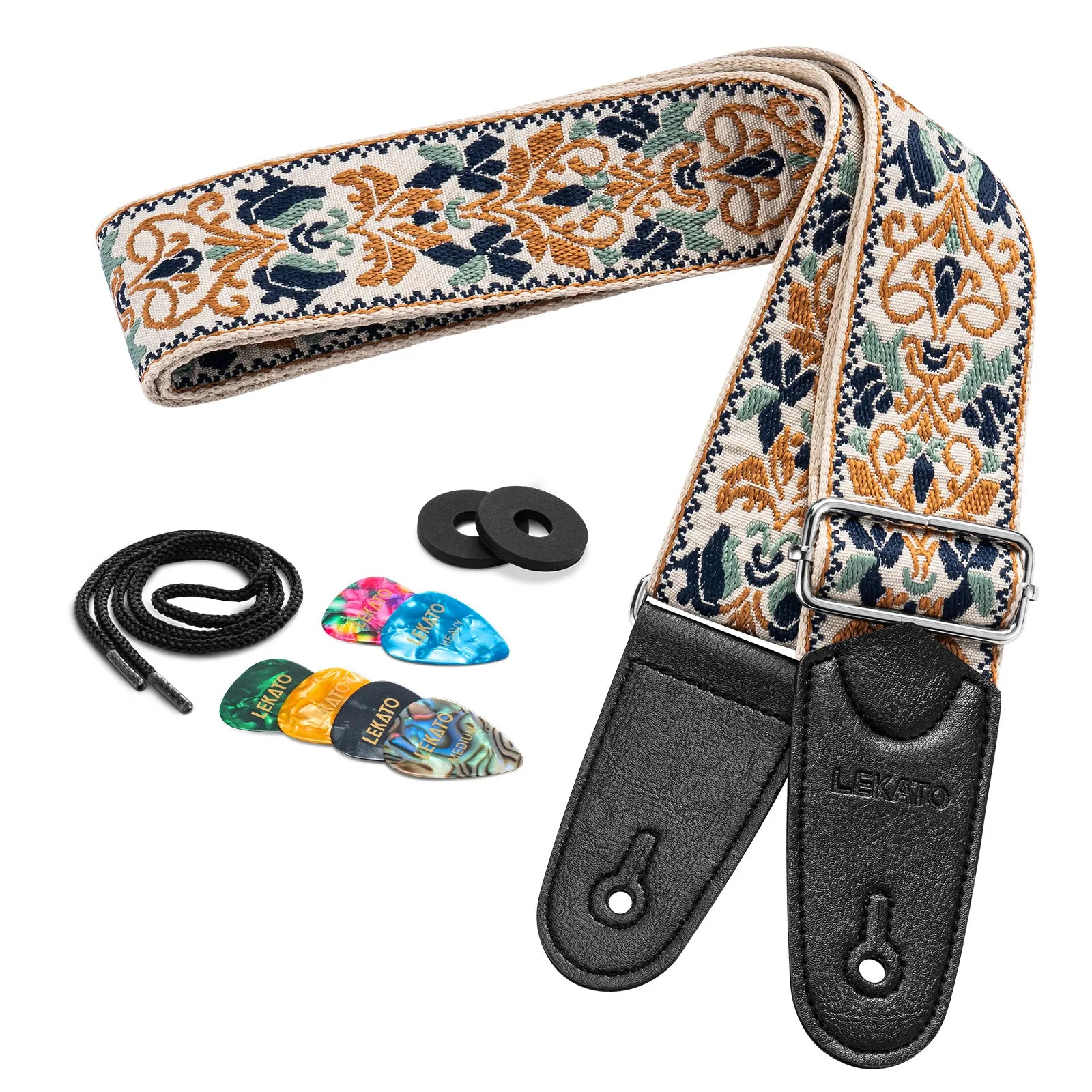 LEKATO LGS-13 Floral Jacquard Embroidery 2″ Wide Guitar Straps