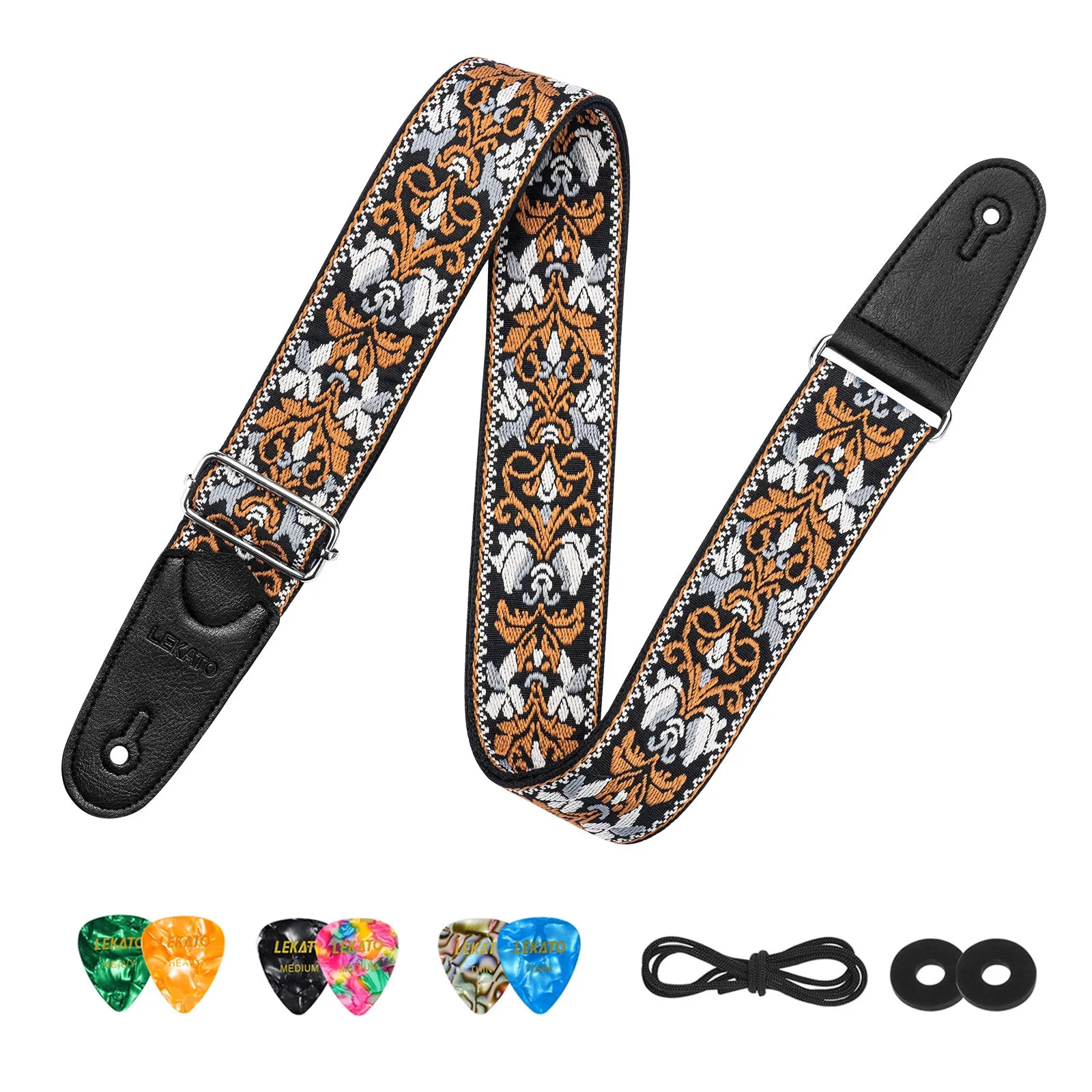 LEKATO LGS-13 Floral Jacquard Embroidery 2″ Wide Guitar Straps