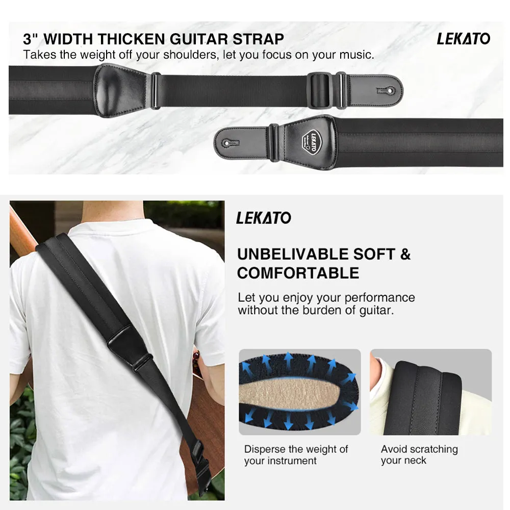 LEKATO LGS-2 Adjustable Memory Foam 3 inch Guitar Strap Set