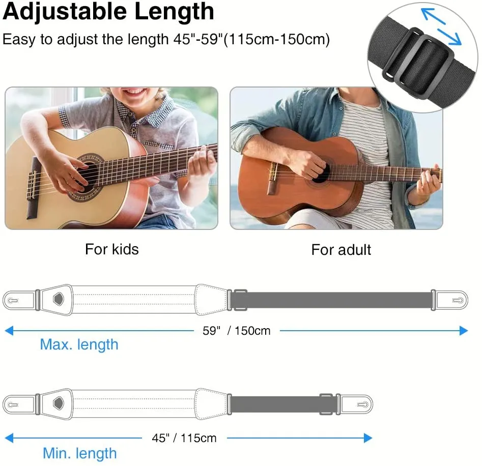 LEKATO LGS-2 Adjustable Memory Foam 3 inch Guitar Strap Set