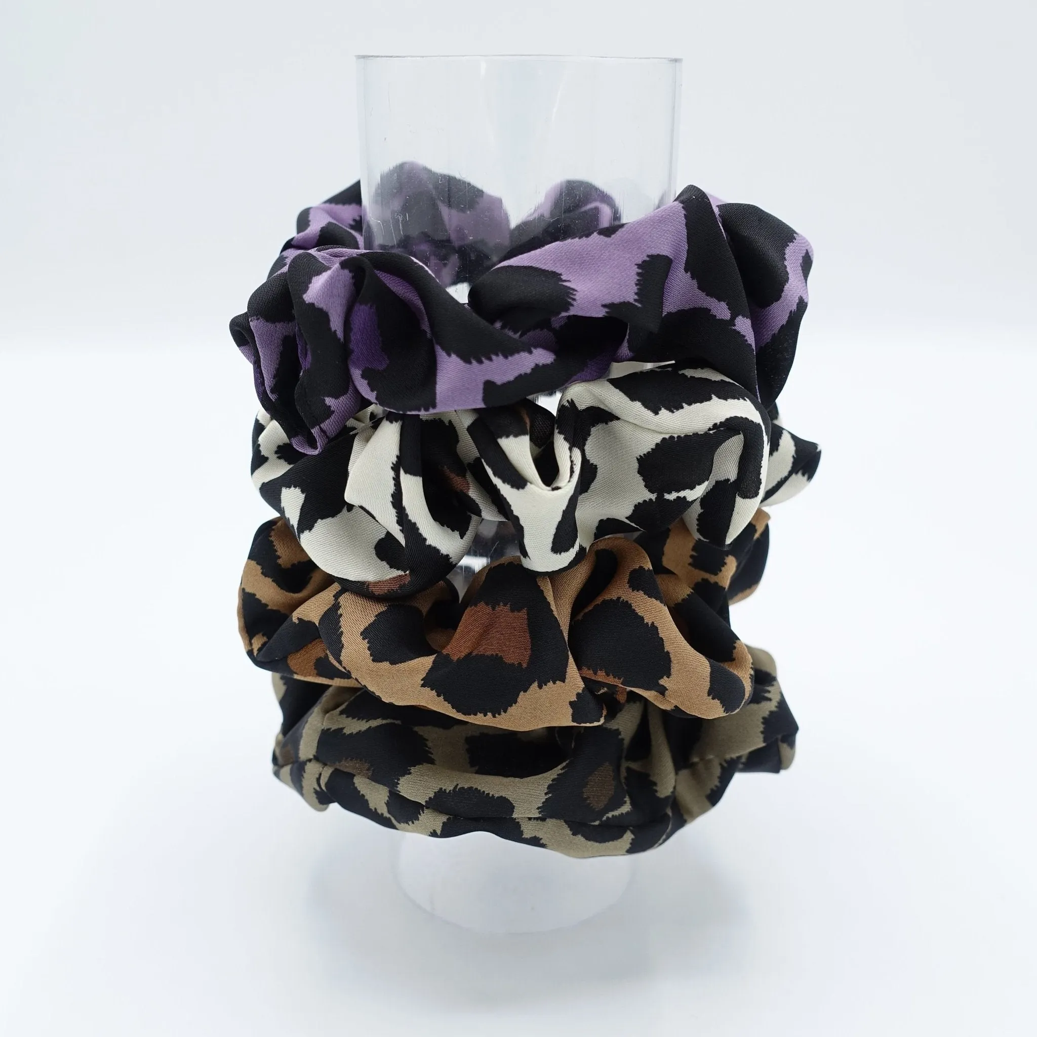 leopard print scrunchies set satin hair elastic woman hair accessories