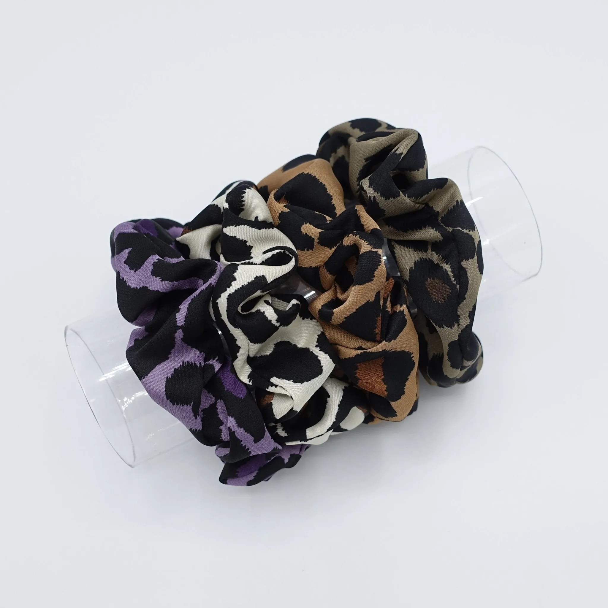 leopard print scrunchies set satin hair elastic woman hair accessories